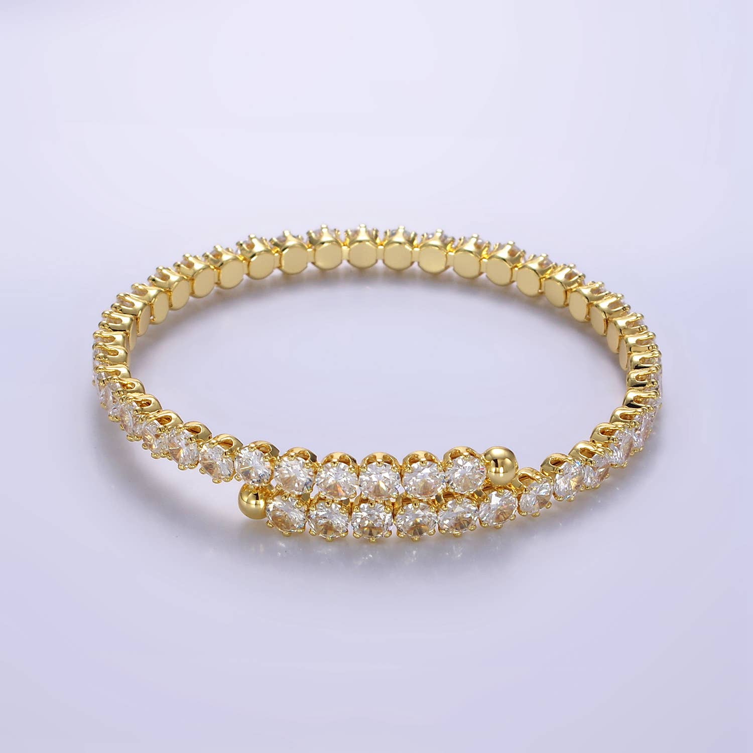 24K Gold Filled Clear CZ Bangle Cuff Bracelet