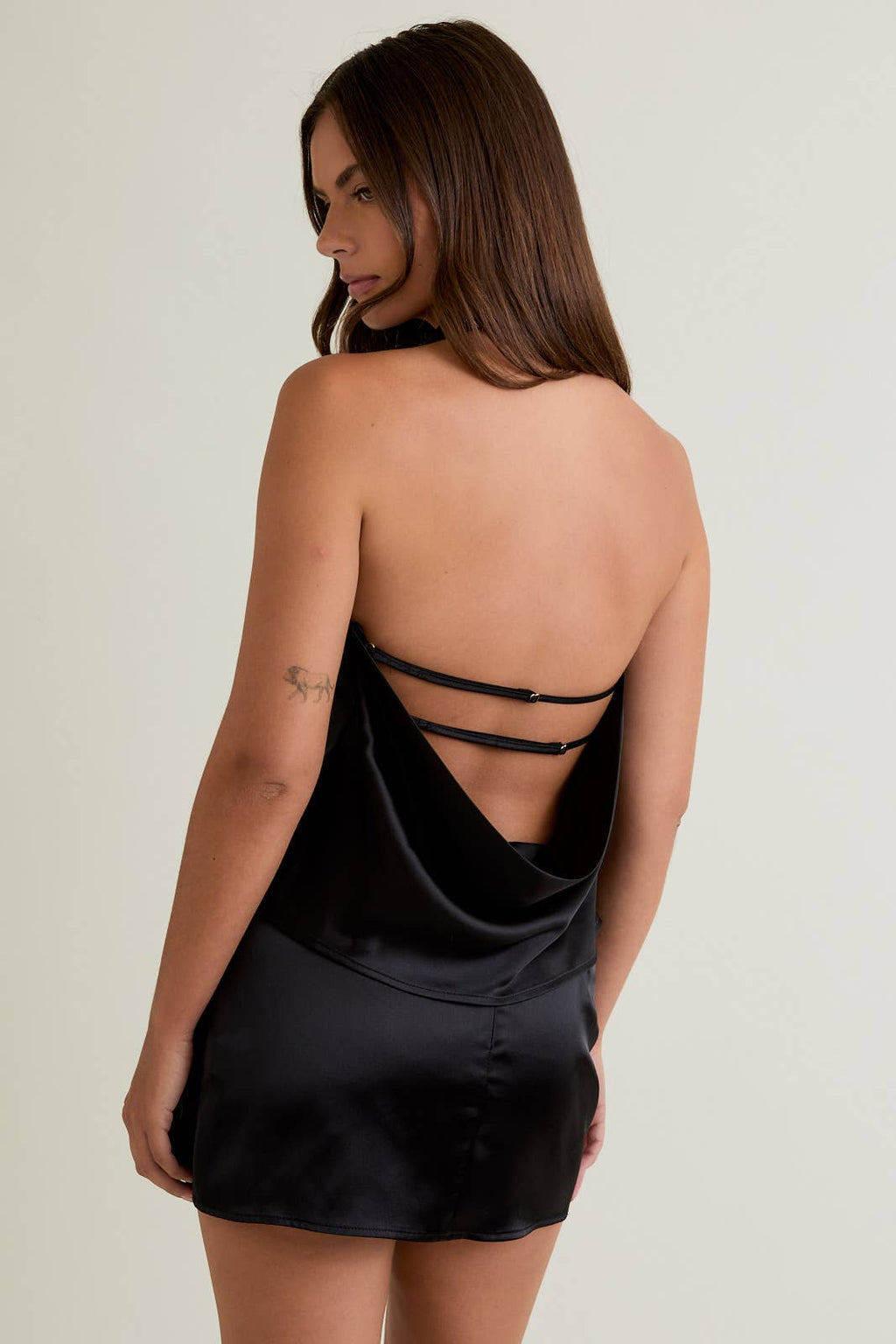 Satin Halter Top With Gold Applique