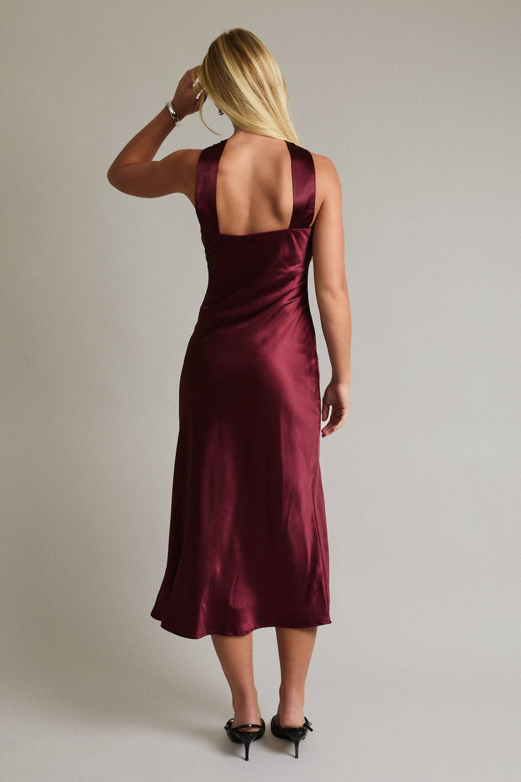 Strapless Scarf Satin Midi Dress
