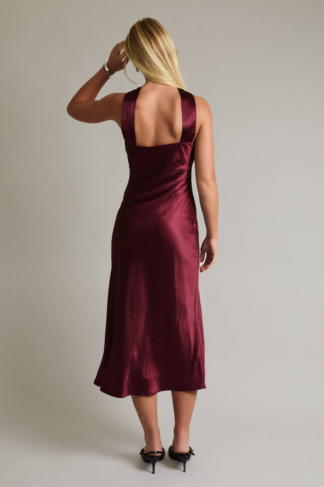 Strapless Scarf Satin Midi Dress