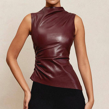 Faux Leather Ruched Sleeveless Top