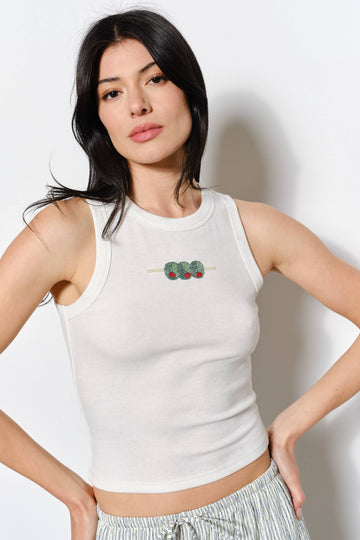 Olive Bead Embroidery Tank