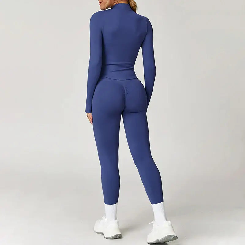 Seamless Yoga Bra & Leggings + Long Sleeve Full Zipper Jacket
