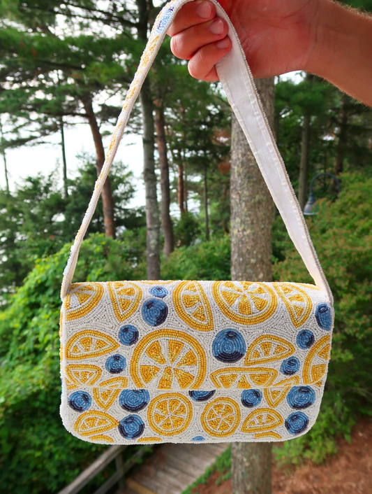 Lemon Blueberry Beaded Shoulder Bag | Summer Statement Bag