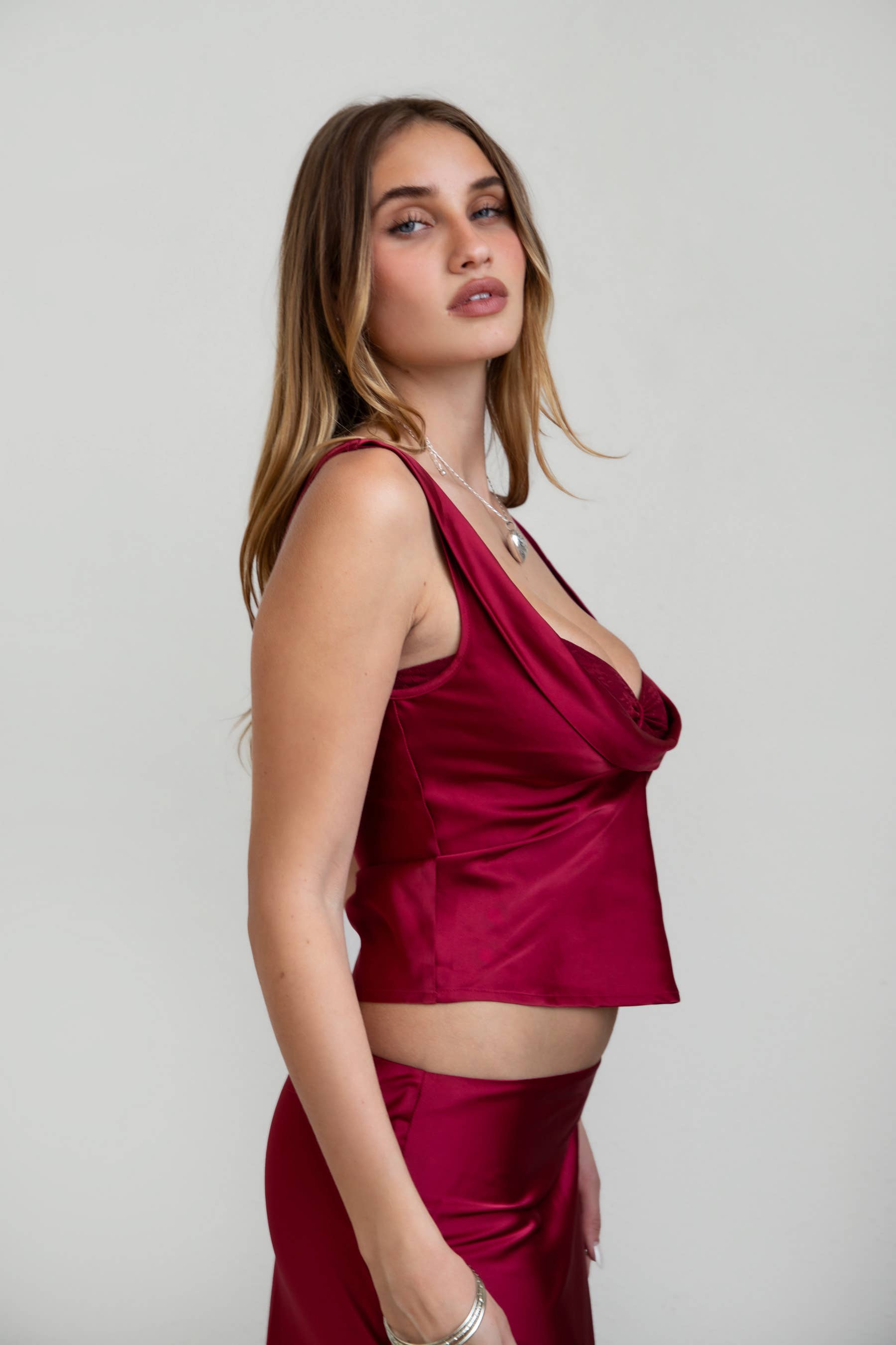 Alexa Satin Cowl Top