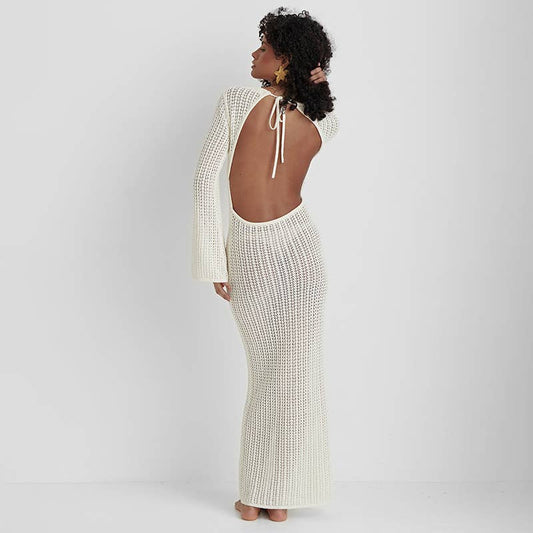 Floral Hollow Out Maxi Knit beach Dress swimsuit cover up