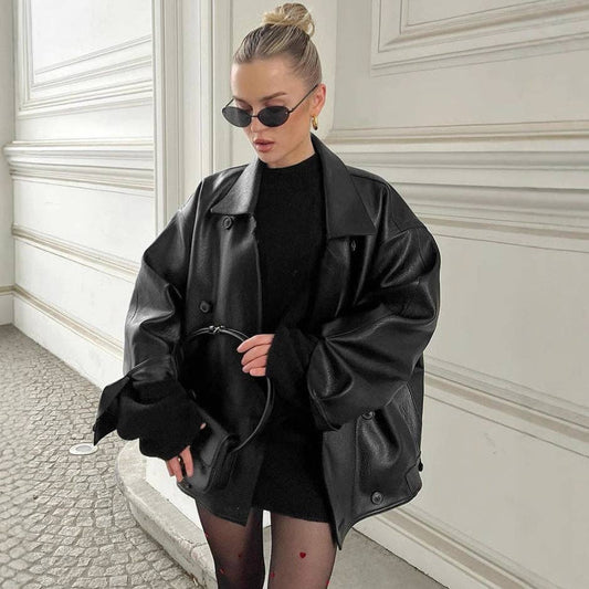 2025 Vintage Black Leather Winter Jacket Timeless Chic