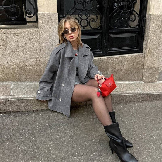 Solid Color Midi Wool Blend Blazer