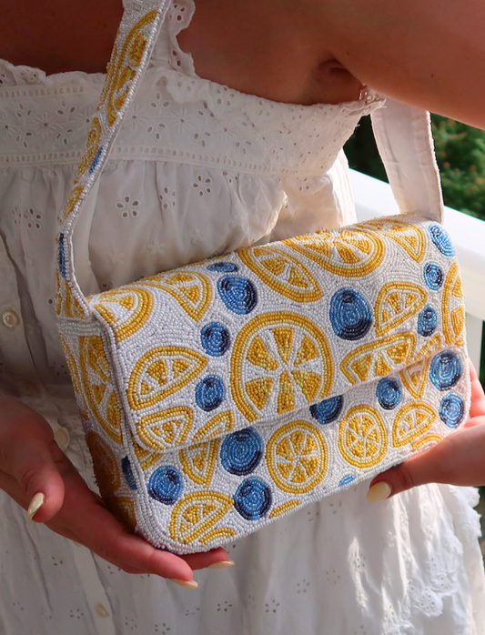 Lemon Blueberry Beaded Shoulder Bag | Summer Statement Bag