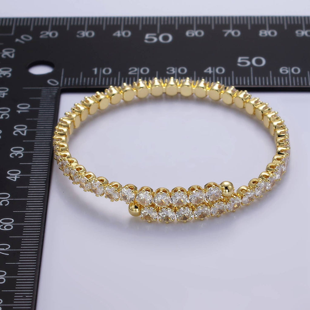 24K Gold Filled Clear CZ Bangle Cuff Bracelet