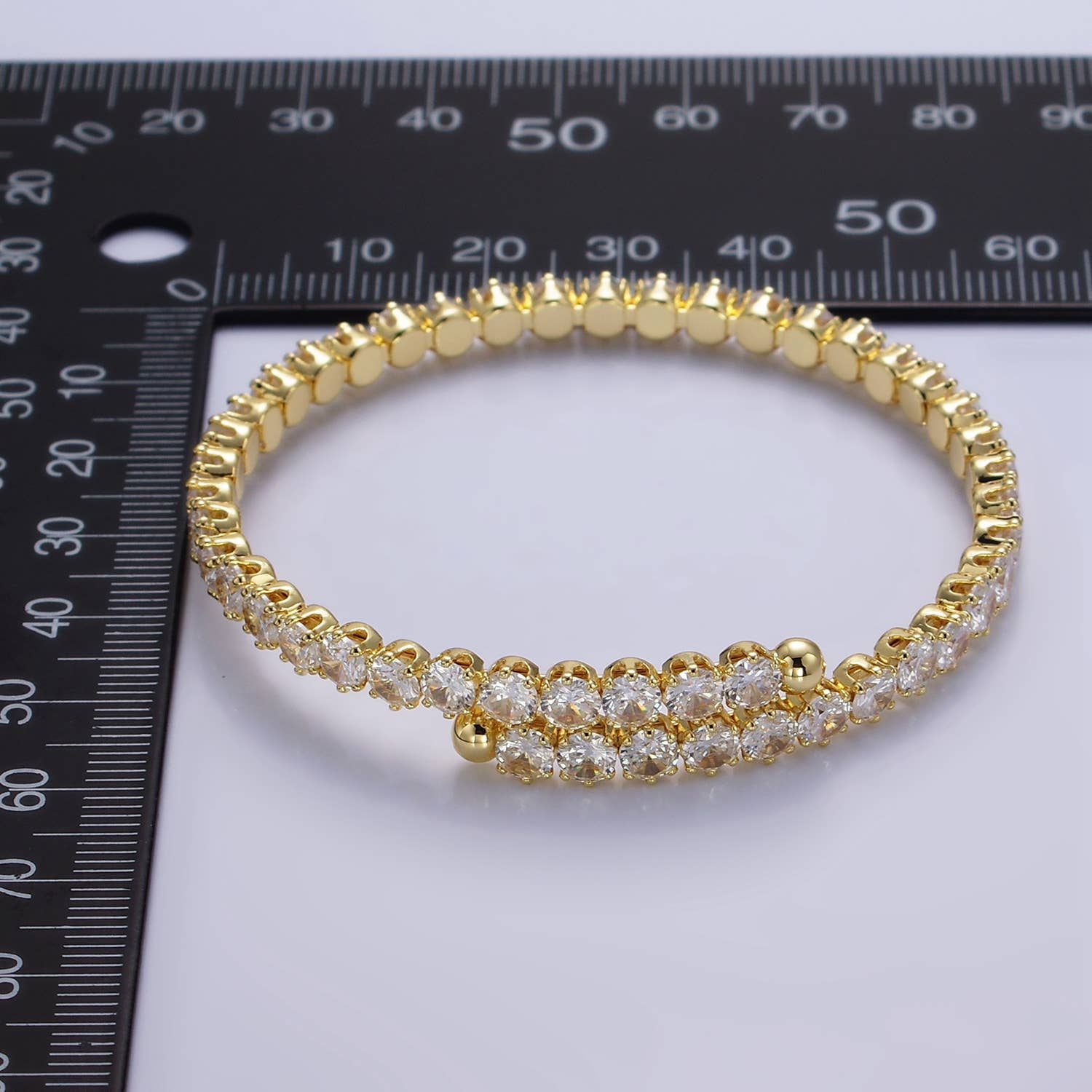 24K Gold Filled Clear CZ Bangle Cuff Bracelet