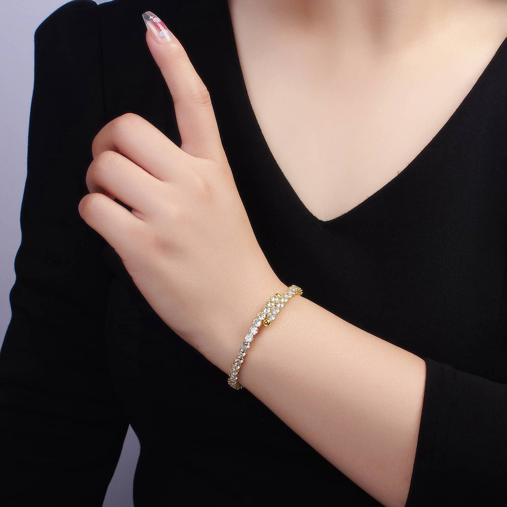 24K Gold Filled Clear CZ Bangle Cuff Bracelet