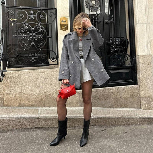 Solid Color Midi Wool Blend Blazer